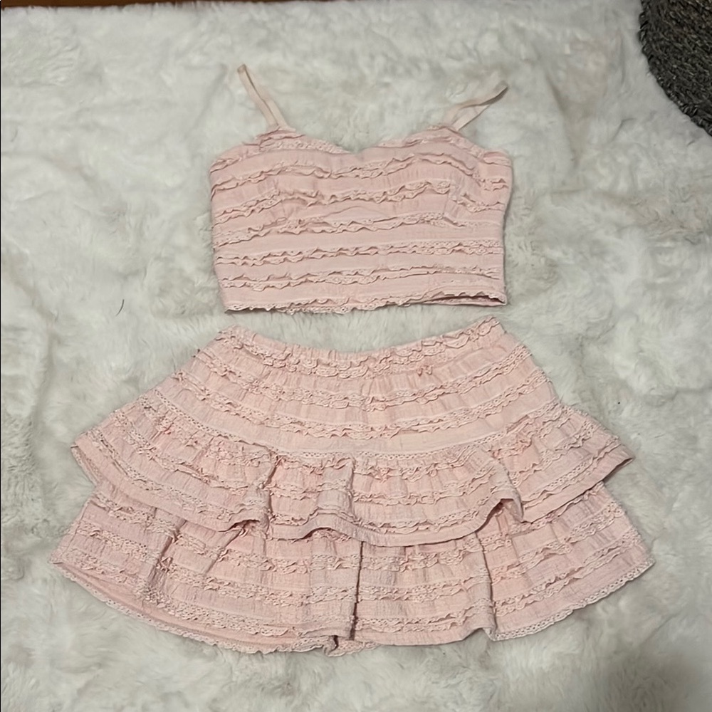 Pink Lace Crop Top and Skirt Set